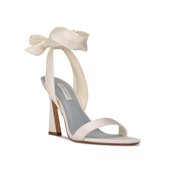 Nine West Womens Kelsie Ankle Wrap Sculpted Heel Sandals White Size 8.5M NIB - Picture 1 of 6